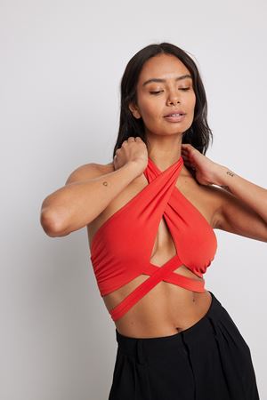 Red Crossover Strap Top