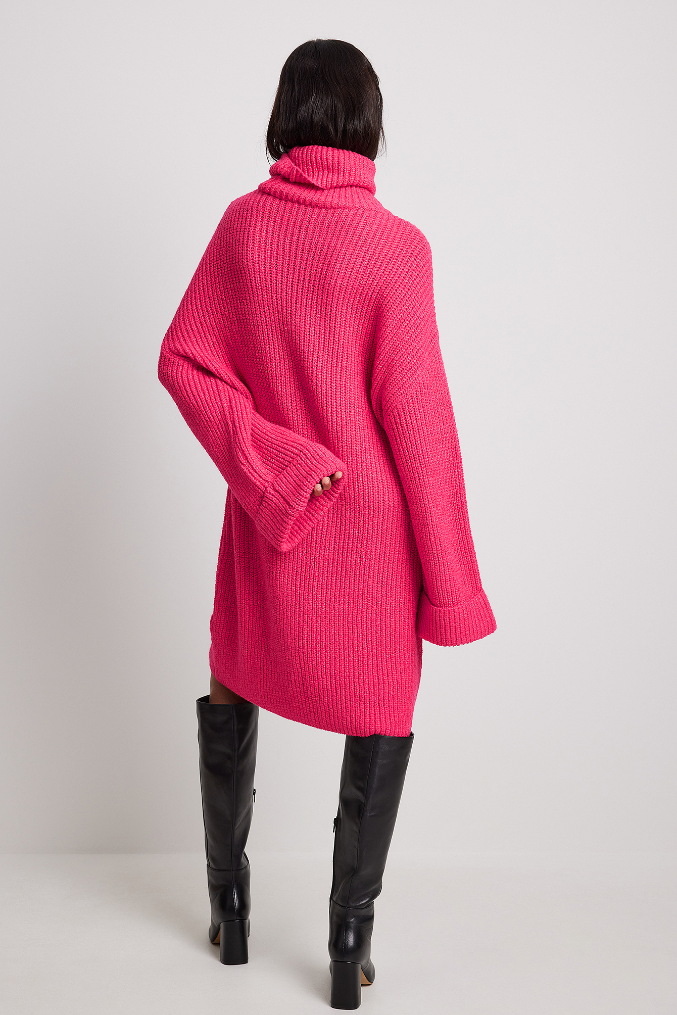 Knitted Folded Sleeve Turtle Neck Long Sweater