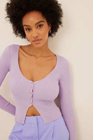 Light Lilac Fine Knitted Ribbed Cardigan
