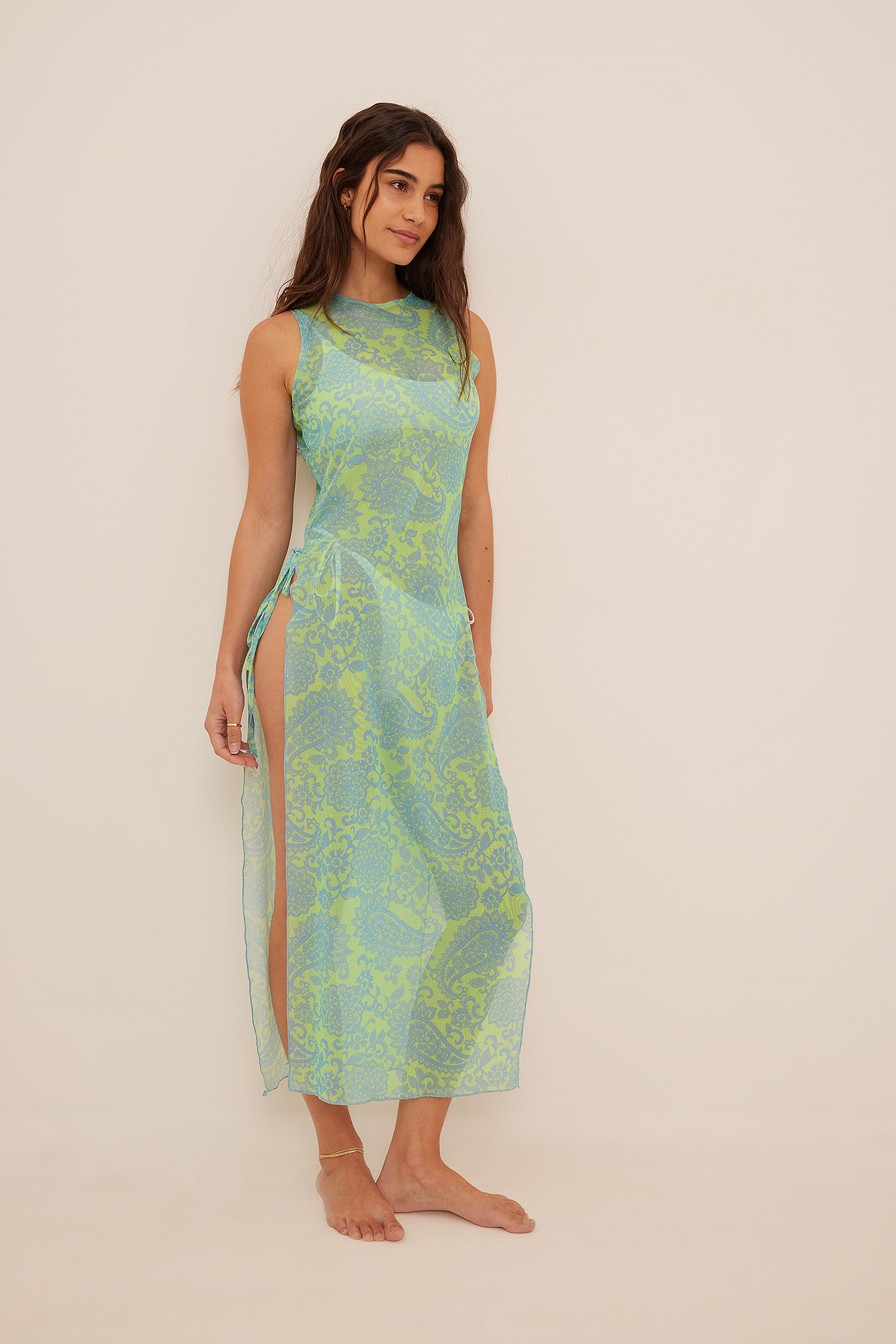 Blue Paisley Mesh Cover Up Dress