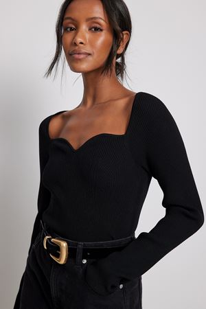 Black Chest Detail Knitted Long Sleeve Sweater