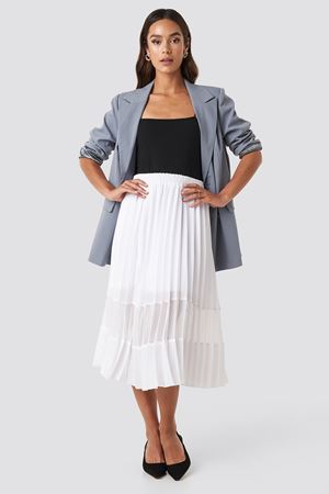 White Co-ord Pleated Panel Midi Skirt