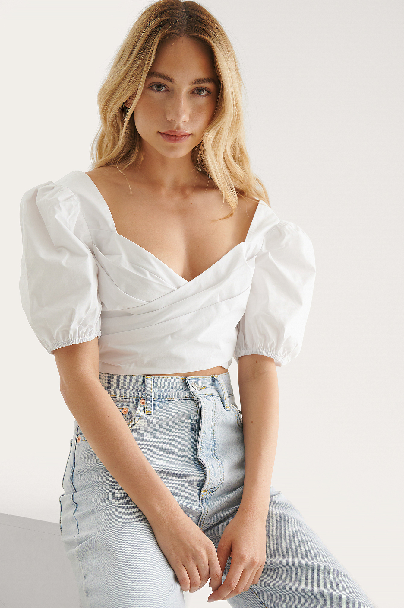 White Cotton Cropped Top