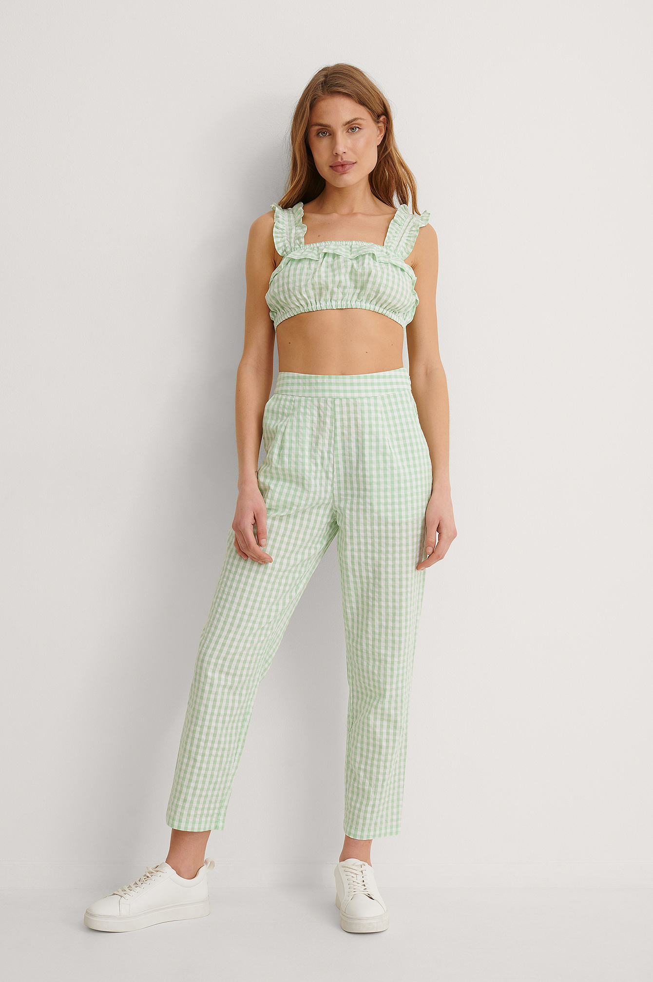 Green Check Cropped Gingham Pants
