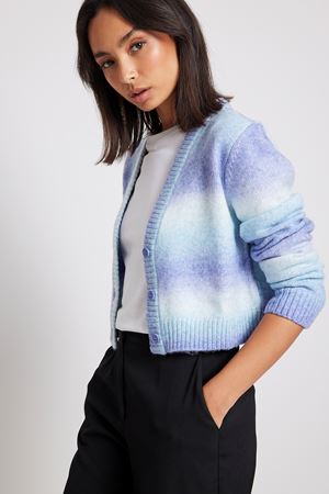 Blue Knitted Ombre Cropped Cardigan