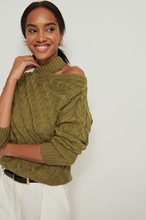 Khaki Cut Out Cable Sweater