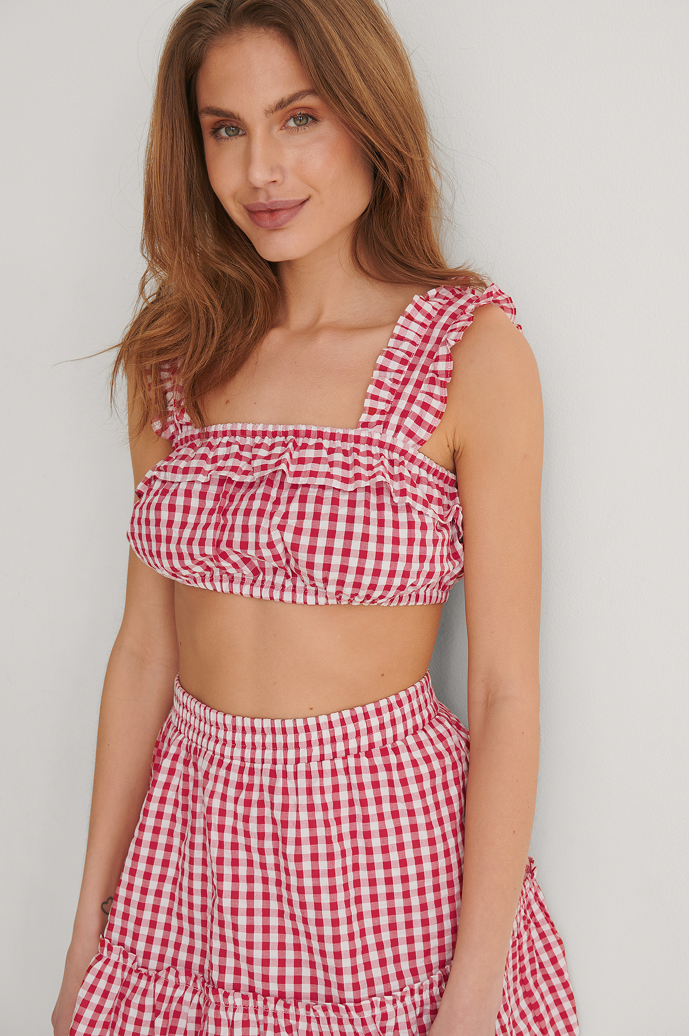 Red/White Gingham Frilled Crop Top