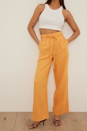 Orange High Waist Linen Pants