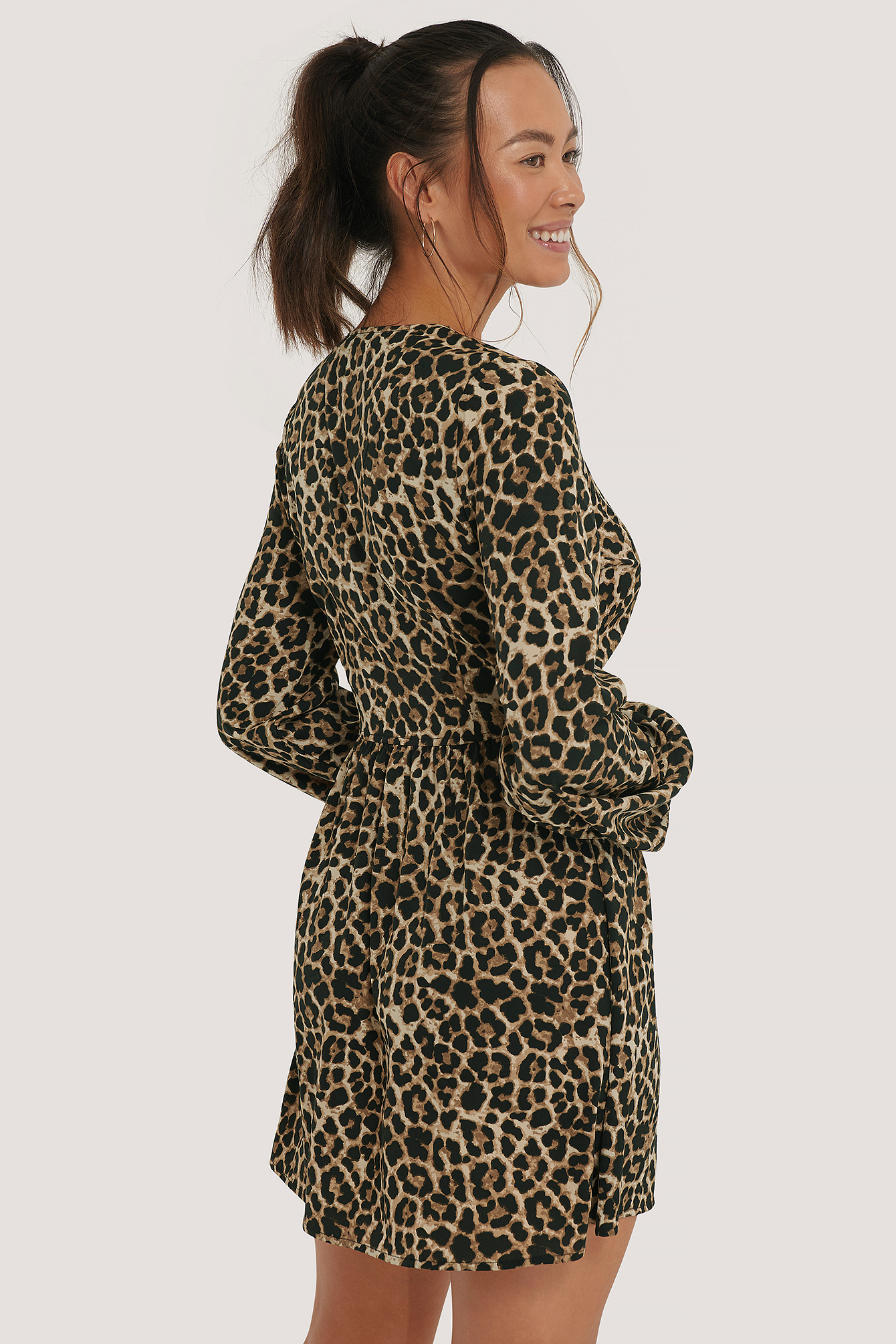 Leopard Overlap LS Mini Dress