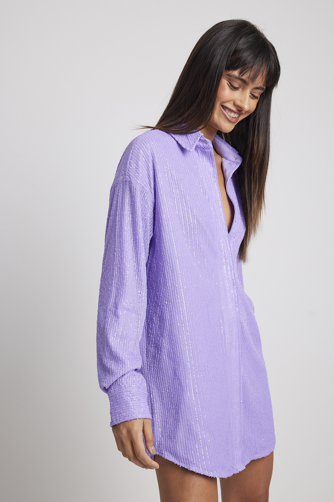 Purple Oversized Sequin Shirt Dress