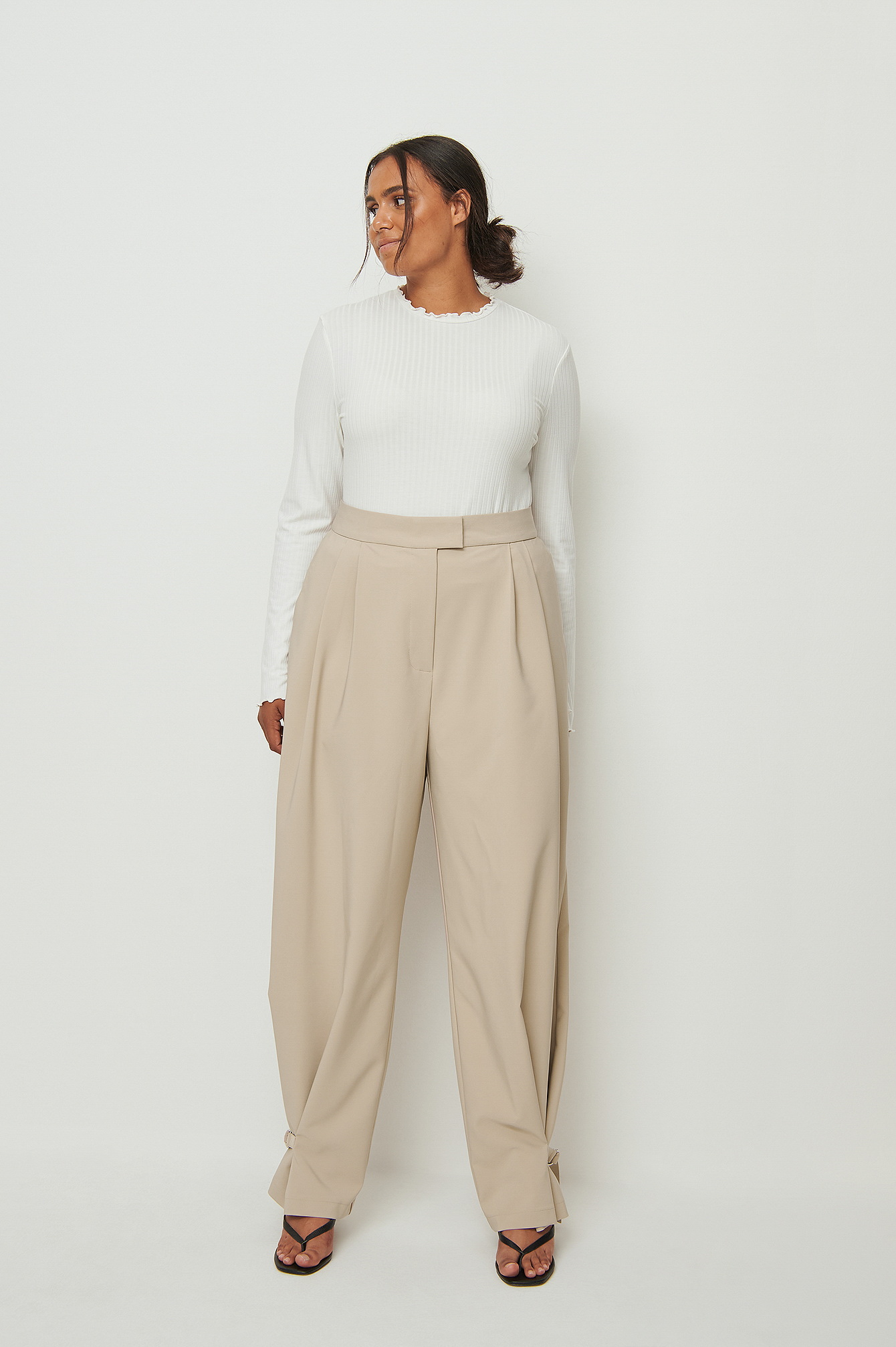 Taupe Recycled Buckle Detail Suit Pants