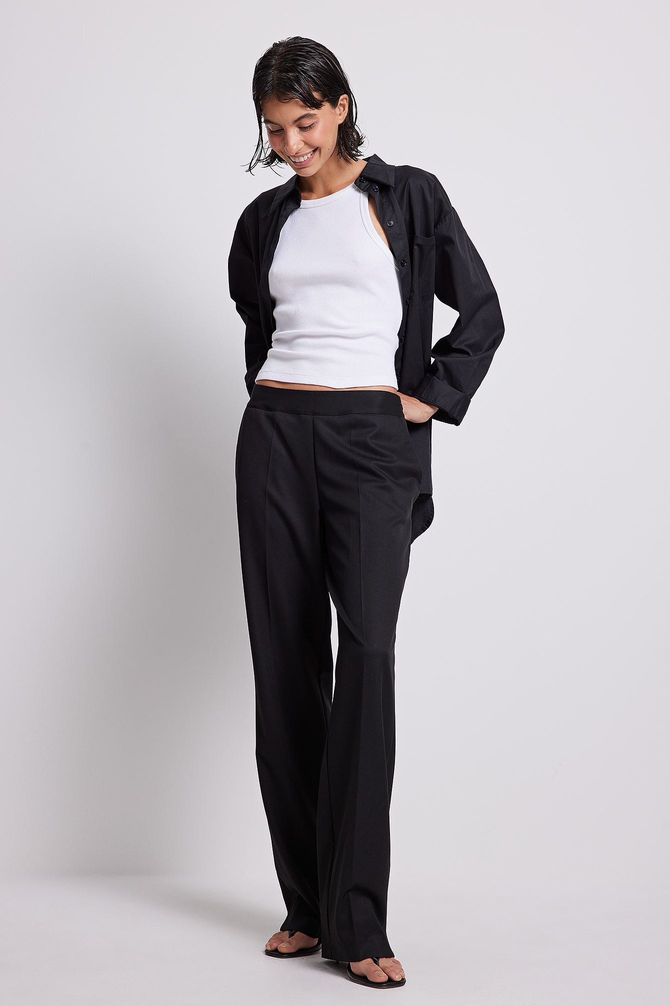 Black Recycled Low Waist Suit Pants