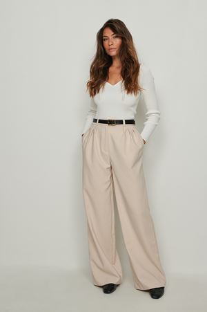 Sand Recycled Pleated Wide Leg Suit Pants