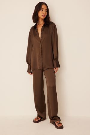Brown Relaxed Satin Trousers