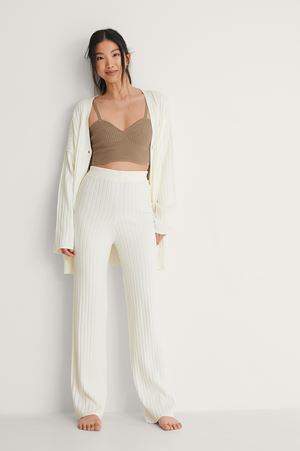 White Ribbed Knitted Trousers