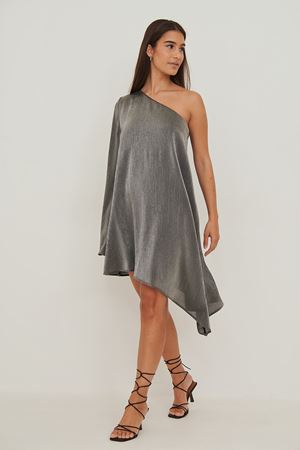Dark Grey Shimmery One Shoulder Mini Dress