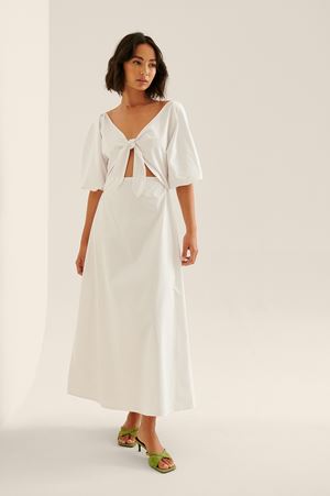 White Tie Front Cotton Maxi Dress