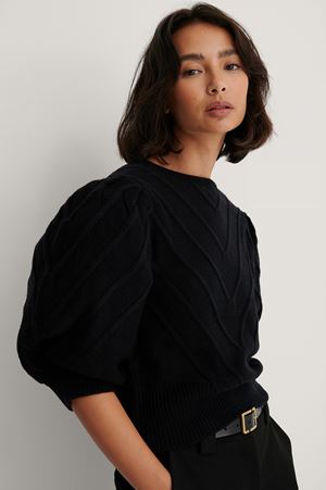 Black V Detail Knitted Sweater