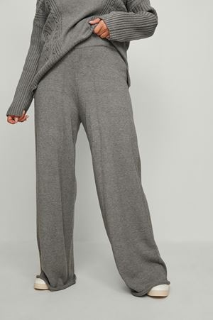 Grey Melange Wide Knitted Pants