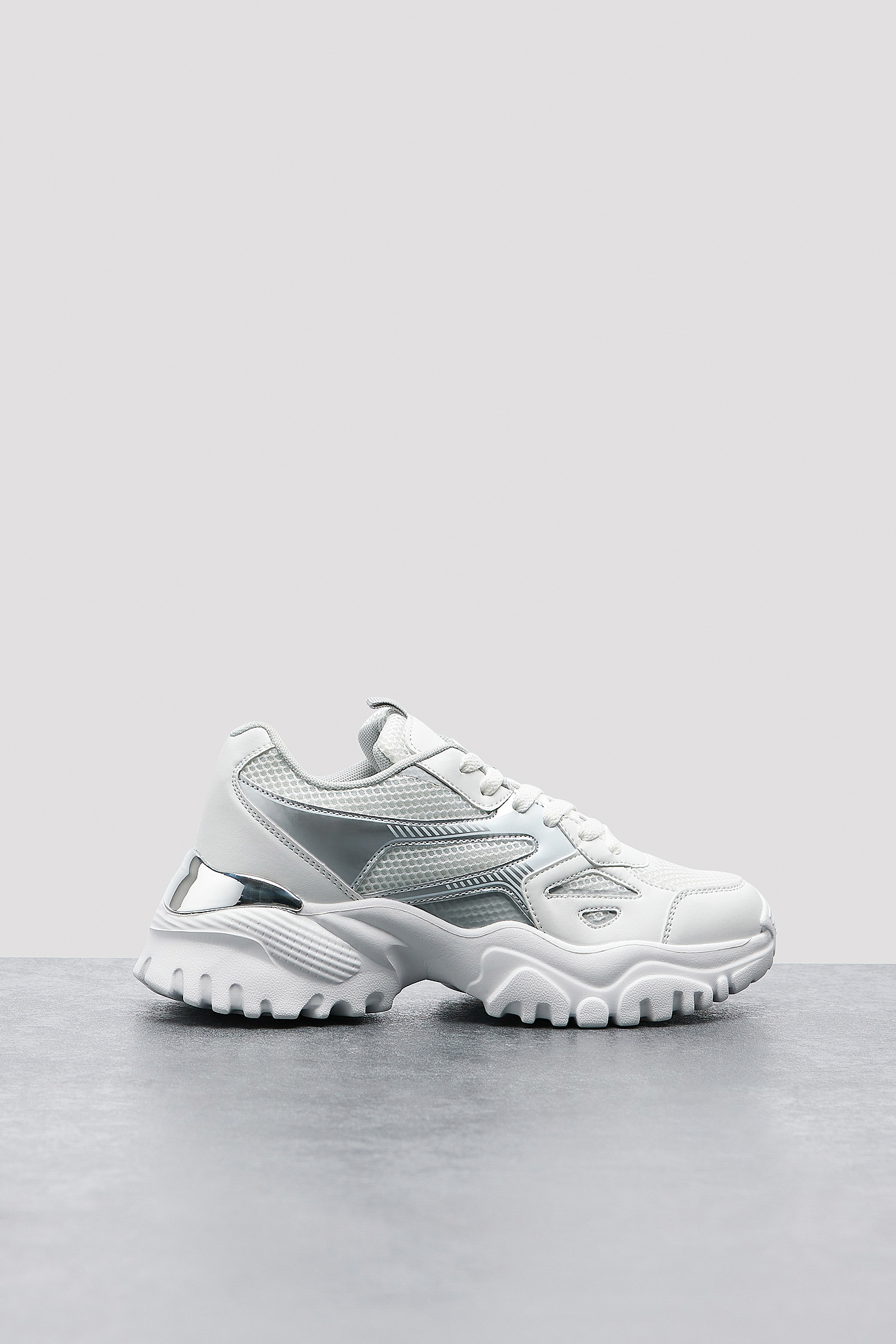 White/Silver Reflective Mesh Trainers